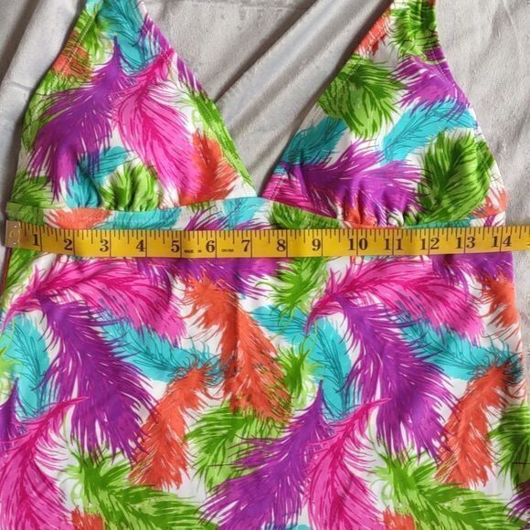 Delia*s Bright Multicolored Feather Print Tankini Top Sz L - Picture 8 of 12